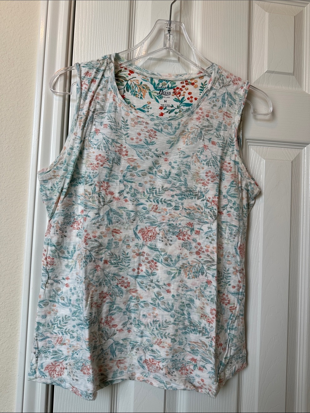 Bass Floral Tank Top in White with Teal & Coral